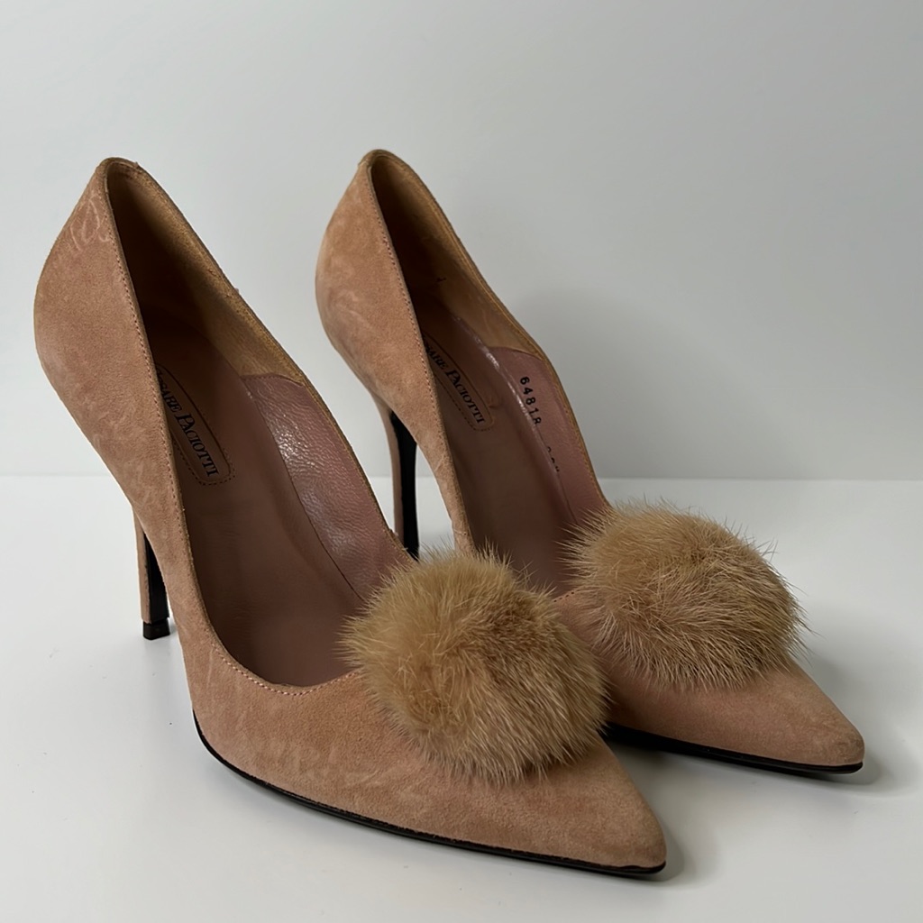 Cesare Paciotti Beige Heels With Fur Accents